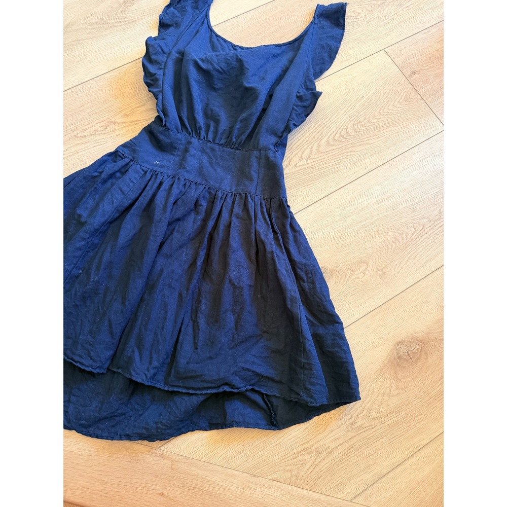 Free People Navy Blue Ruffle Open Back Bow Mini Dress Womens XS Fit & Flare - Picture 4 of 8